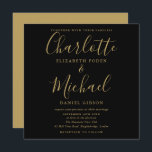 Elegant Black and Guld Namnteckning skript Bröllop Inbjudningar<br><div class="desc">Med elegant namnteckning stil namn,  kan den här snyggten vara en enkel svartvit och guld bröllopsinbjudan som kan vara personlig med dina bröllop-detaljer i chic-skrift. Designad av Thisisnotme©</div>