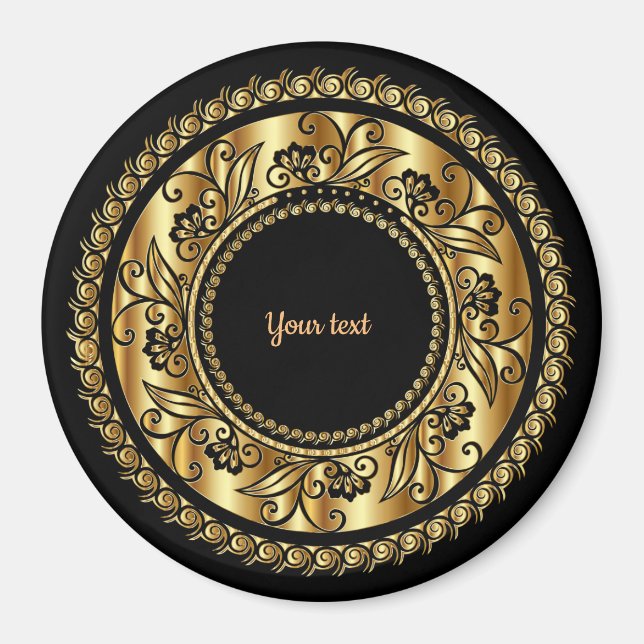 Elegant Black and Guld Ornate-mall Magnet (Framsidan)