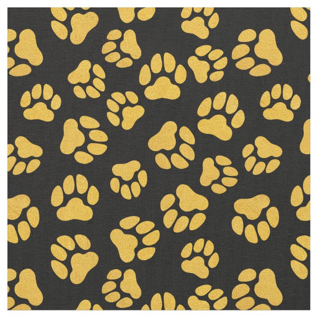 Elegant Black and Guld Paw Print Fabric by Yard Tyg (Närbild)
