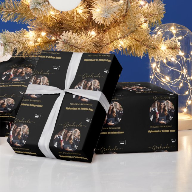 Elegant Black and guld Photo Spain Graduated Presentpapper (Helgdagar)