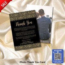 Elegant Black and Guld Photo Tackto You Card