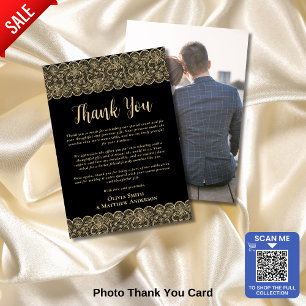 Elegant Black and Guld Photo Tackto You Card Tack Kort