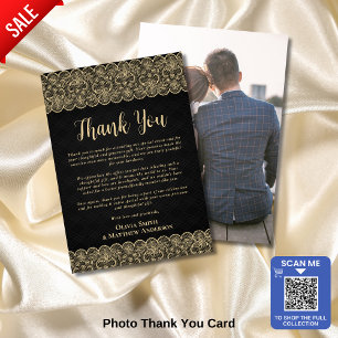 Elegant Black and Guld Photo Tackto You Card Tack Kort