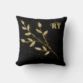 Elegant Black and guld Plant monogram Kudde
