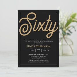 Elegant Black and Guld Script 60:e födelsedagen Inbjudningar