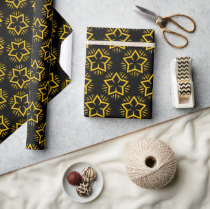 Elegant Black and Guld Star Mönster Wrapping Pappe Presentpapper