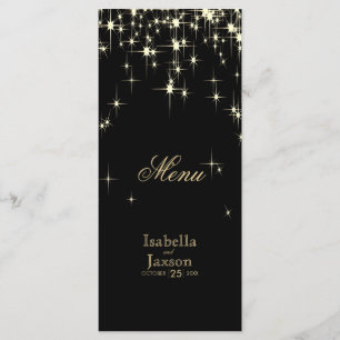 Elegant Black and Guld Starlight Bröllop - Menu Meny