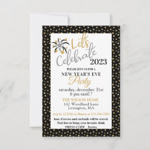 Elegant Black and Guld Stars Nyårsafton Party