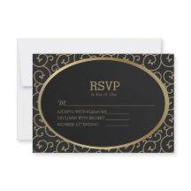 Elegant Black and Guld Swirls Bröllop OSA Card