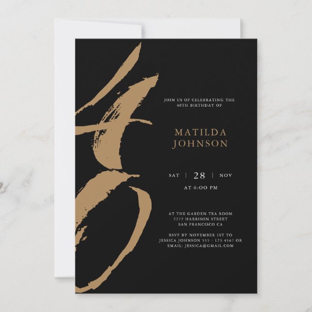 Elegant Black and Guld Typography 40 Birthday Inbjudningar (Framsida)