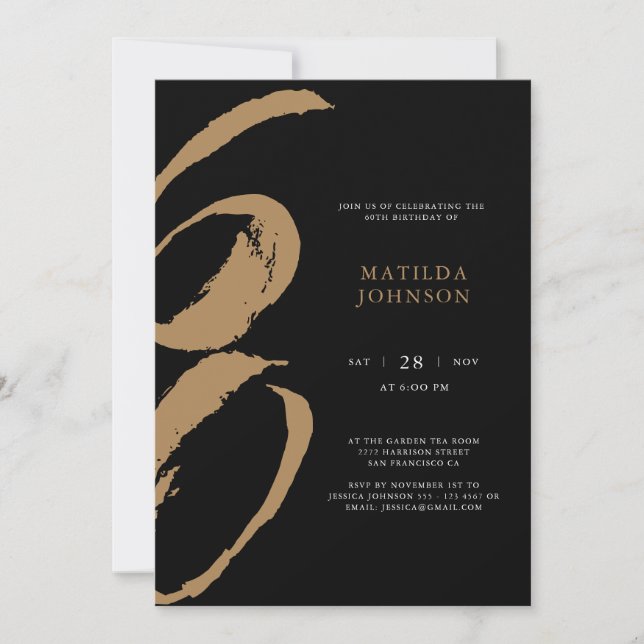 Elegant Black and Guld Typography 60 Birthday Inbjudningar (Framsida)