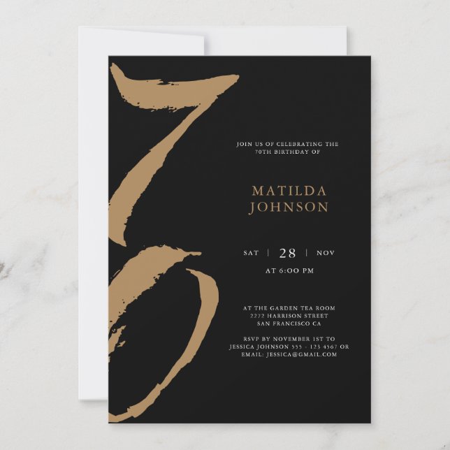 Elegant Black and Guld Typography 70 Birthday Inbjudningar (Framsida)