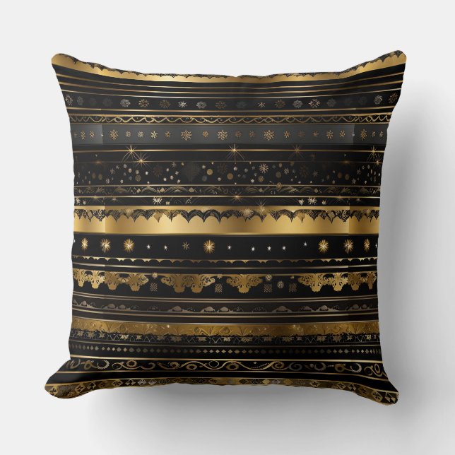 Elegant Black and Guld Vågrät Stripe Kudde (Framsida)