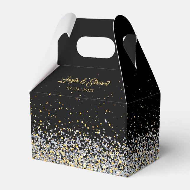 Elegant Black and Guld Wedor Favor Box Presentaskar (Framsidan Sidan)
