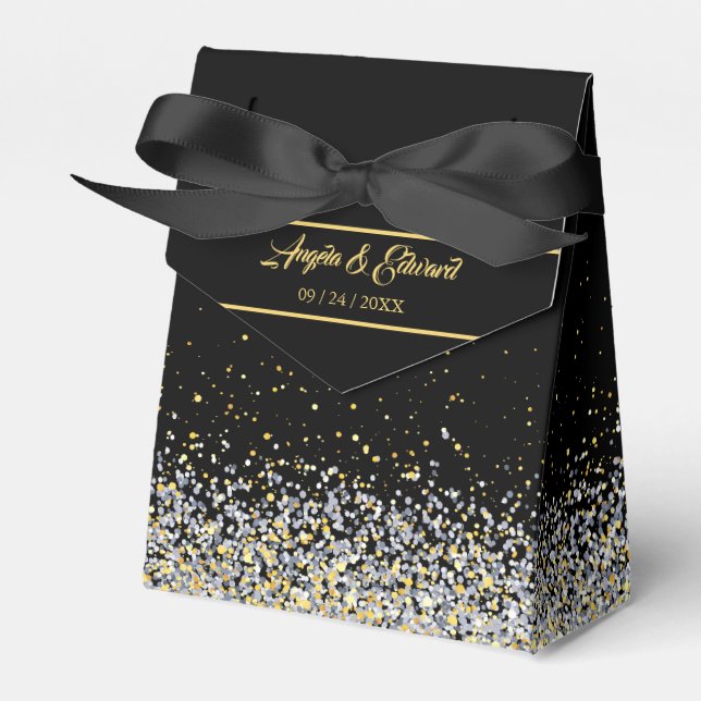 Elegant Black and Guld Wedor Favor Box Presentaskar (Framsidan Sidan)
