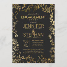 Elegant Black and Gult Guld Blommigt Förlovning