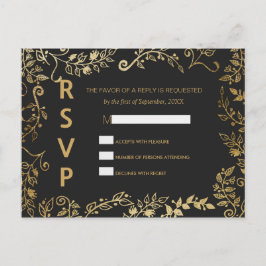Elegant Black and Gult Guld Blommigt OSA Postcard Inbjudan Vykort