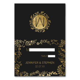 Elegant Black and Gult Guld Blommigt Place Card Bordsnummer