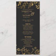 Elegant Black and Gult Guld Blommigt Program