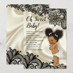 Elegant Black and Ivory Baby Shower Afro Puffs Inbjudningar
