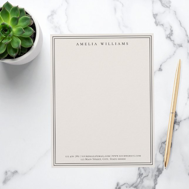 Elegant Black and Ivory Minimalist Two Border Brevhuvud (Skapare uppladdad)