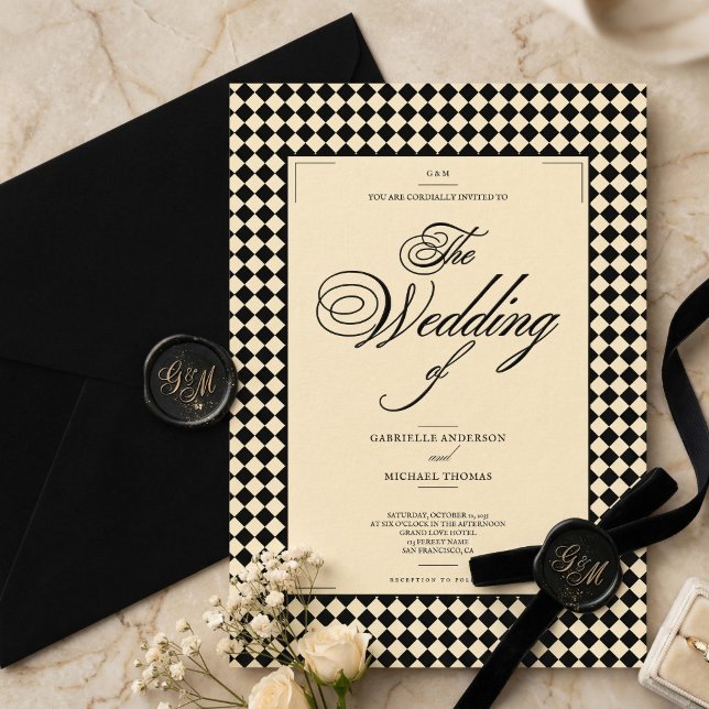 Elegant Black and Ivory Old Money Style Wedding Inbjudningar (Skapare uppladdad)