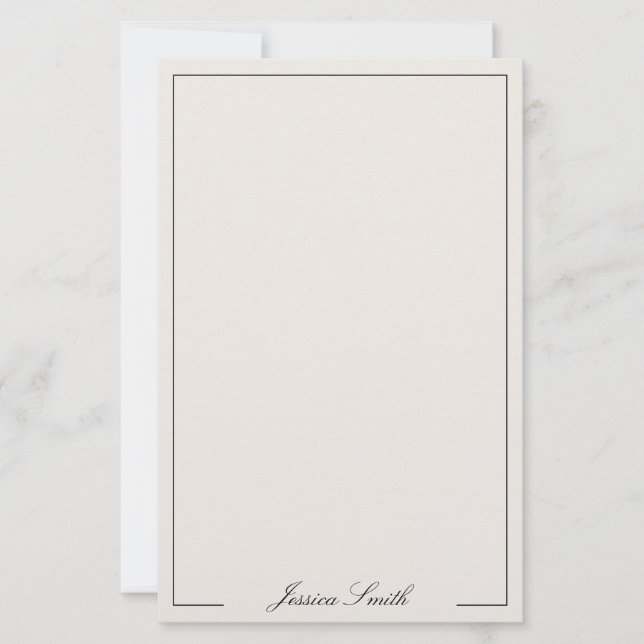Elegant Black and Ivory Script Monogram Brevpapper (Framsida)