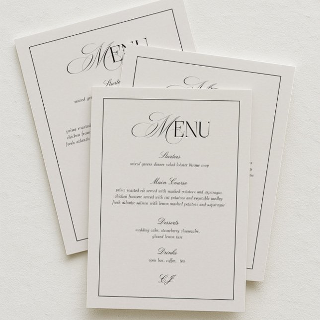 Elegant Black and Ivory Wedding Menu Card Inbjudningar (Skapare uppladdad)
