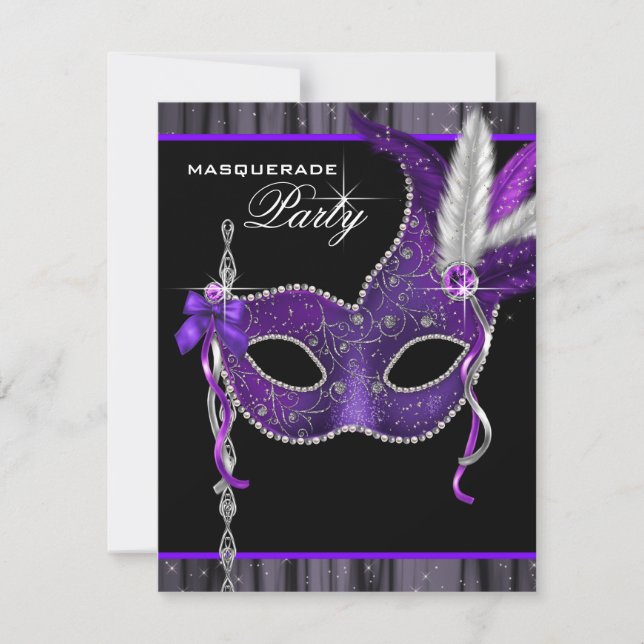 Elegant Black and Lila Masquerae Party Inbjudningar (Framsida)