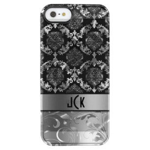Elegant Black and Metallic Silver Damasker & Snöre Clear iPhone SE/5/5s Skal