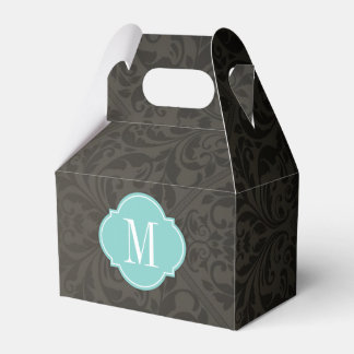 Elegant Black and Mörk Grått Damask with Monogram Presentaskar