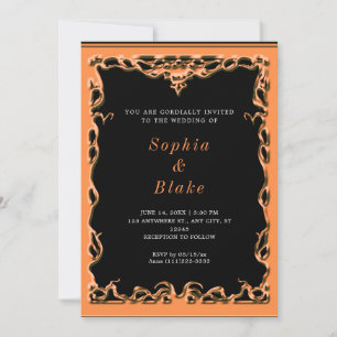 Elegant Black and Orange Art Deco Bröllop Inbjudningar