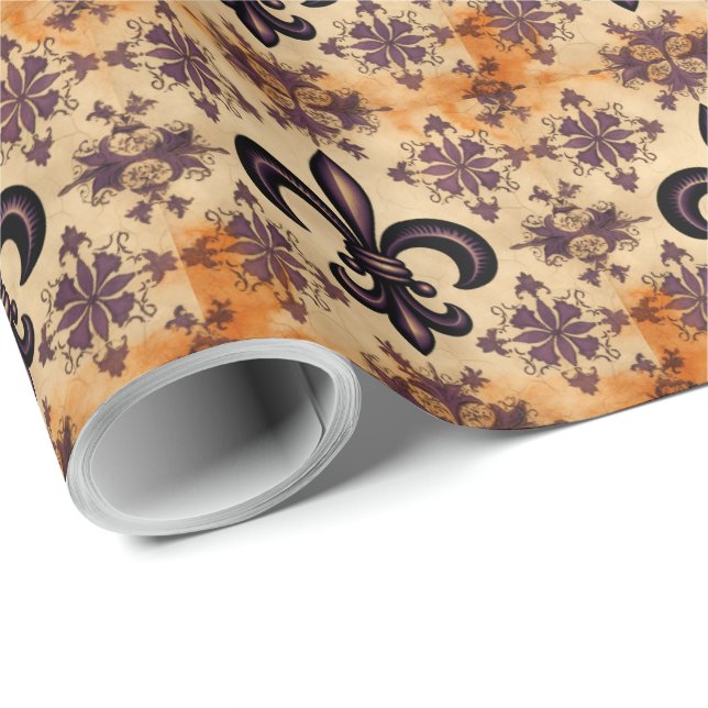 Elegant Black and Orange Fransk Mönster Presentpapper (Rullad Hörn)