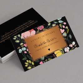 Elegant Black and Pastel rosa blommigt home insida Visitkort