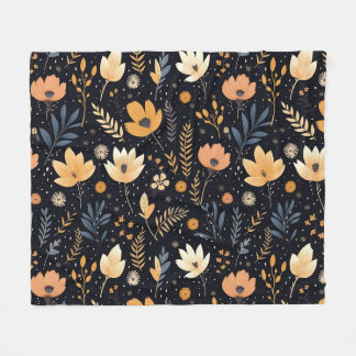 Elegant Black and Peach Boho Floral Fleecefilt