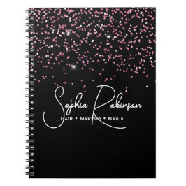 Elegant Black and Pink Glitter Salon Business Anteckningsbok