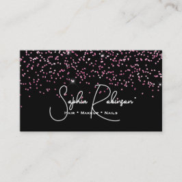 Elegant Black and Pink Glitter Salon Business Card Visitkort