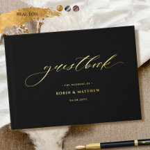 Elegant Black and Real Foil Calligraphy Bröllop