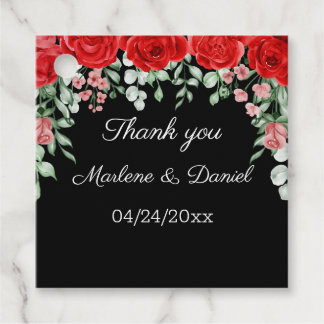 Elegant Black and Red Blommigt Bröllop Gåvor Etiketter