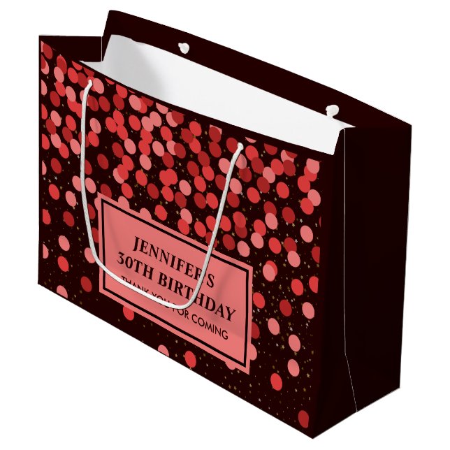 Elegant Black and Red Confetti Birthday (Framsidan Vinklad)