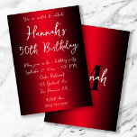 Elegant Black and Red Ombre 50:e födelsedagen Inbjudningar<br><div class="desc">Inbjudan till hennes 50-årsdag. Skrämmande inbjudan till svart och röd månadsdag. Anpassadets bakgrund färg bakom övertoningsbilden. Anpassade födelsedagsfest inbjudan. Inbjudningar till Glam och chic. Anpassa det moderna och eleganten calligraphy-teckensnittet stilar.</div>
