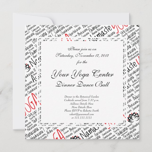 Elegant Black and Red Yoga Positions Lotus Blommar Inbjudningar (Framsida)