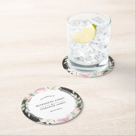 Elegant Black and Rosa Blommigt Bröllop Underlägg Papper Rund