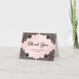 Elegant Black and Rosa Chic Blommigt Snöre Bröllop Tack Kort