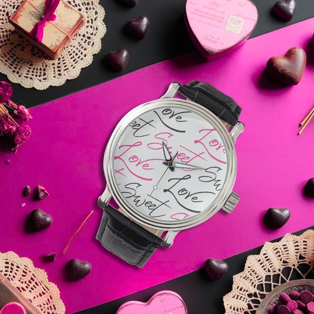 Elegant Black and Rosa Kärlek and Sweet Design Des Armbandsur (Elegant Black and Pink Love and Sweet Design Watch)