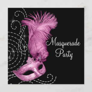 Elegant Black and Rosa maskerad Party Inbjudningar