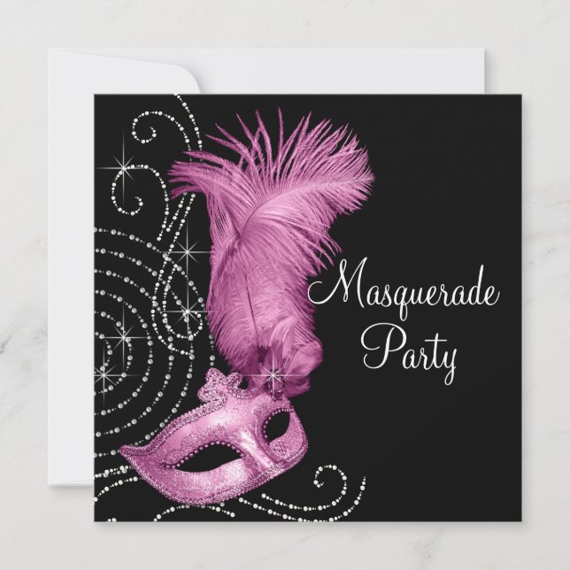 Elegant Black and Rosa Masquerae Party Inbjudningar (Framsida)