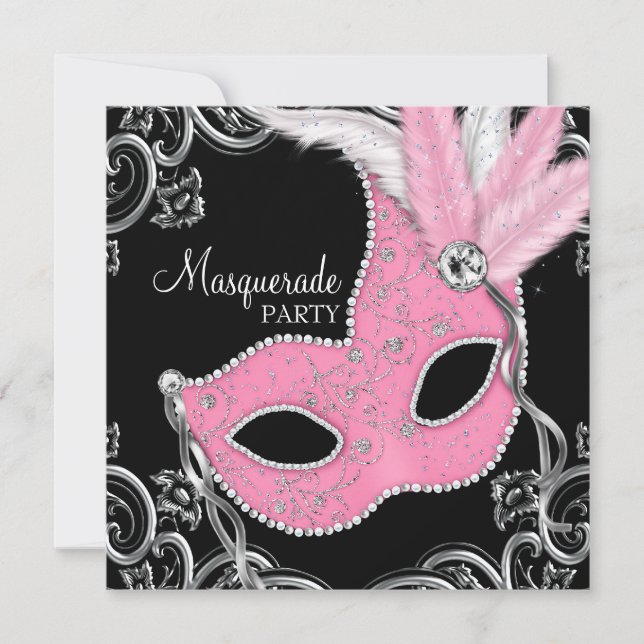 Elegant Black and Rosa Masquerae Party Inbjudningar (Framsida)