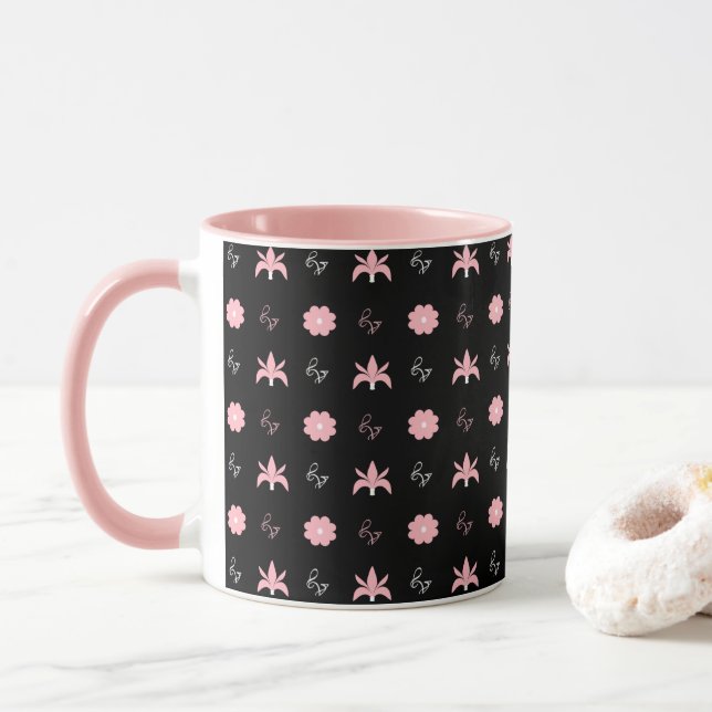 Elegant Black and Rosa Mönster Design Mugg (Med munk)