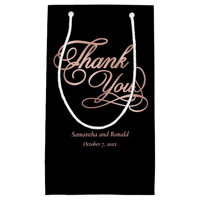 Elegant Black and Rose Gold Calligraphy Thank You (Framsidan)